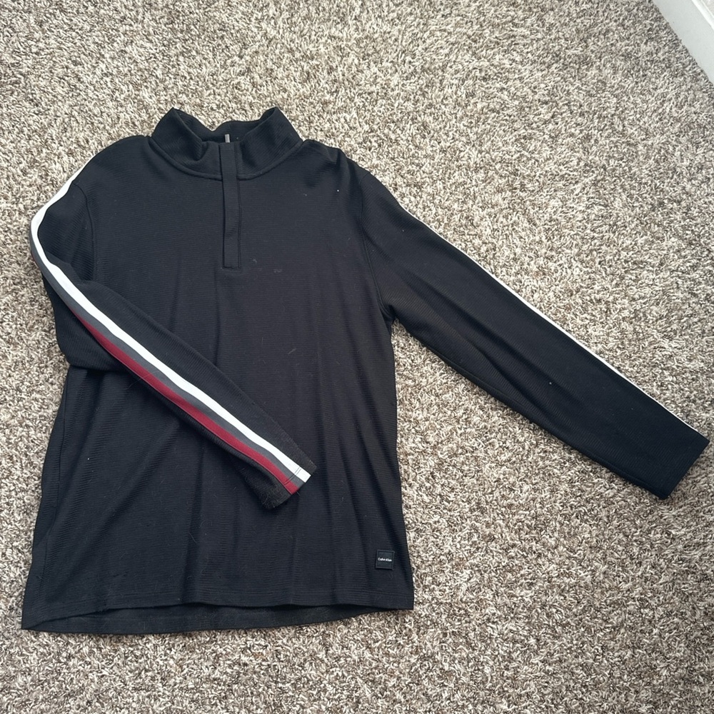 Calvin Klein Collection Black Shirt Jacket with Red and White Stripe